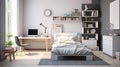 Modern teenager room interior with comfortable bed and stylish design elements. generative ai Royalty Free Stock Photo