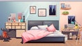 Modern teenager room interior with comfortable bed and stylish design elements. generative ai Royalty Free Stock Photo