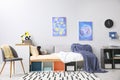 Modern teenager`s room interior with bed and stylish design elements Royalty Free Stock Photo