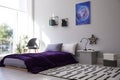 Modern teenager`s room interior with bed and stylish design elements Royalty Free Stock Photo
