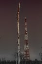 Modern telecommunication tower and destroyed forest tundra