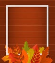 Modern template background for website with frame, leaves and wood. Template tag. Design for  banner, poster, leaflet.vector Royalty Free Stock Photo