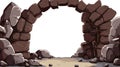 Modern template featuring stone cave entrance with a cartoon stone frame. Illustration of stonewalls around a tunnel in Royalty Free Stock Photo