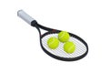 Modern tennis racquet and balls isolated on white background Royalty Free Stock Photo