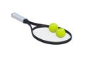 Modern tennis racquet and two balls isolated on white background. Sports equipment Royalty Free Stock Photo