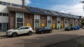 Modern Terraced houses with solar panels on the roof of rental houses. Photovoltaic panels on the roof.