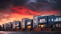 Modern terraced houses during sunset Royalty Free Stock Photo