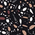 Modern terrazzo seamless pattern on black