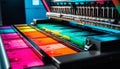 Modern textile factory uses automated equipment for colorful clothing production generated by AI