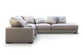 Modern cream textile sofa with pillows and plaid. 3d render