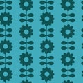 Modern Textured Scandinavian Flowers Pattern. Teal Blue Seamless Background Print.