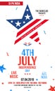 Modern 4th of July grunge flyer template, Creative Invitation Card design with Text 4th of July on beautiful confetti background