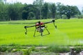 Modern Thai farmers use drones to spray chemicals Above the rice fields