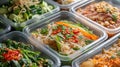 Modern Thai food lunch boxes in plastic packages, a convenient and delicious option, Ai Generated