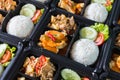 Modern Thai food lunch boxes in plastic packages Royalty Free Stock Photo