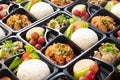 Modern Thai food lunch boxes in plastic packages Royalty Free Stock Photo