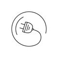 Modern thin line icon of electric plug. Premium quality outline symbol. Simple mono linear pictogram, drawing, art, sign. Stroke v