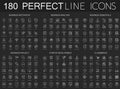 180 modern thin line icons on dark black background set. Business motivation, analysis, business essentials, business Royalty Free Stock Photo