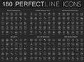 180 modern thin line icons on dark black background set. Digital marketing, human productivity, network technology Royalty Free Stock Photo