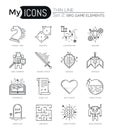 Modern thin line icons set of classic game objects, mobile gaming elements.