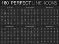 180 modern thin line icons set on dark black background. Education, online learning, mind process, business project Royalty Free Stock Photo