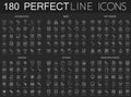 180 modern thin line icons set on dark black background. Household, baby, pet friend, garden, kitchen, home appliances.