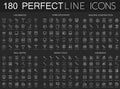 180 modern thin line icons set on dark black background. Household, home appliances, building construction, real estate