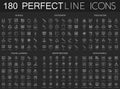 180 modern thin line icons set on dark black background. School, stationery, education, online learning, brain process Royalty Free Stock Photo