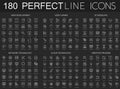 180 modern thin line icons set on dark black background. Web development, video games, 3d modeling, network technology Royalty Free Stock Photo