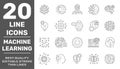 Modern thin line icons set of data science technology, machine learning process and AI. Premium quality symbol collection. Vector Royalty Free Stock Photo