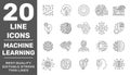 Modern thin line icons set of data science technology, machine learning process. Premium quality outline symbol collection. Royalty Free Stock Photo