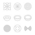 Modern thin line signs a bowl, circles in a circle, logo petals set icons. Premium quality outline symbol collection.