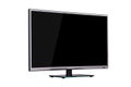 Modern thin plasma LCD TV on a silver black glass stand isolated Royalty Free Stock Photo