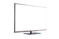 Modern thin plasma LCD TV on a silver black glass stand isolated Royalty Free Stock Photo