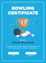 Modern third place bowling certificate diploma with a bronze winning cup and place for your content