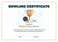 Modern third place bowling certificate diploma with a bronze winning cup and place for your content