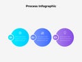 Modern three step infographic with gradient circles and icons, ideal for visualizing business processes, workflow, or planning