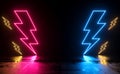 Modern Thunder Icon Neon Laser Glowing Spectrum Illumination Colorful Stage Promotion Advertise On Cement Grunge Floor 3d