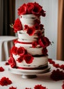 tiered wedding cake decoration with red marzipan roses Royalty Free Stock Photo