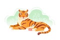 Modern tiger Flat postcard. Cartoon Animal colorful trendy illustration. Greeting card, banner, poster. Jungle orange