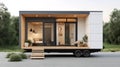 modern tiny house with deck, small mobile home on trailer Royalty Free Stock Photo