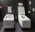 Modern toilet and bidet in bathroom Royalty Free Stock Photo