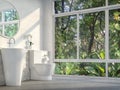 Modern toilet with nature view 3d render