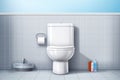 Modern toilet room interior 3d realistic illustration mockup with tiled walls and floor Royalty Free Stock Photo