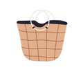 Modern tote bag, stylish leather fashion accessory. Women soft checkered handbag with circle handles in trendy style