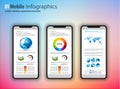 Modern touchscreen mockup phones with tefchnology infographics d