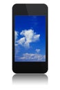 Modern touchscreen phone with sky on screen Royalty Free Stock Photo