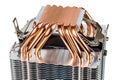 Modern tower heat radiator with six copper heatpipes close macro background. Royalty Free Stock Photo