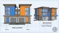 Modern townhouse architectural plan with color-coded units Royalty Free Stock Photo