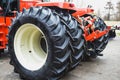 Modern Tractor Big Wheels close up, Modern Agricultural Generic Vehicle Royalty Free Stock Photo